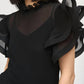 Joseph Ribkoff - Black Chiffon Ruffled Sleeve Turtle Neck Top