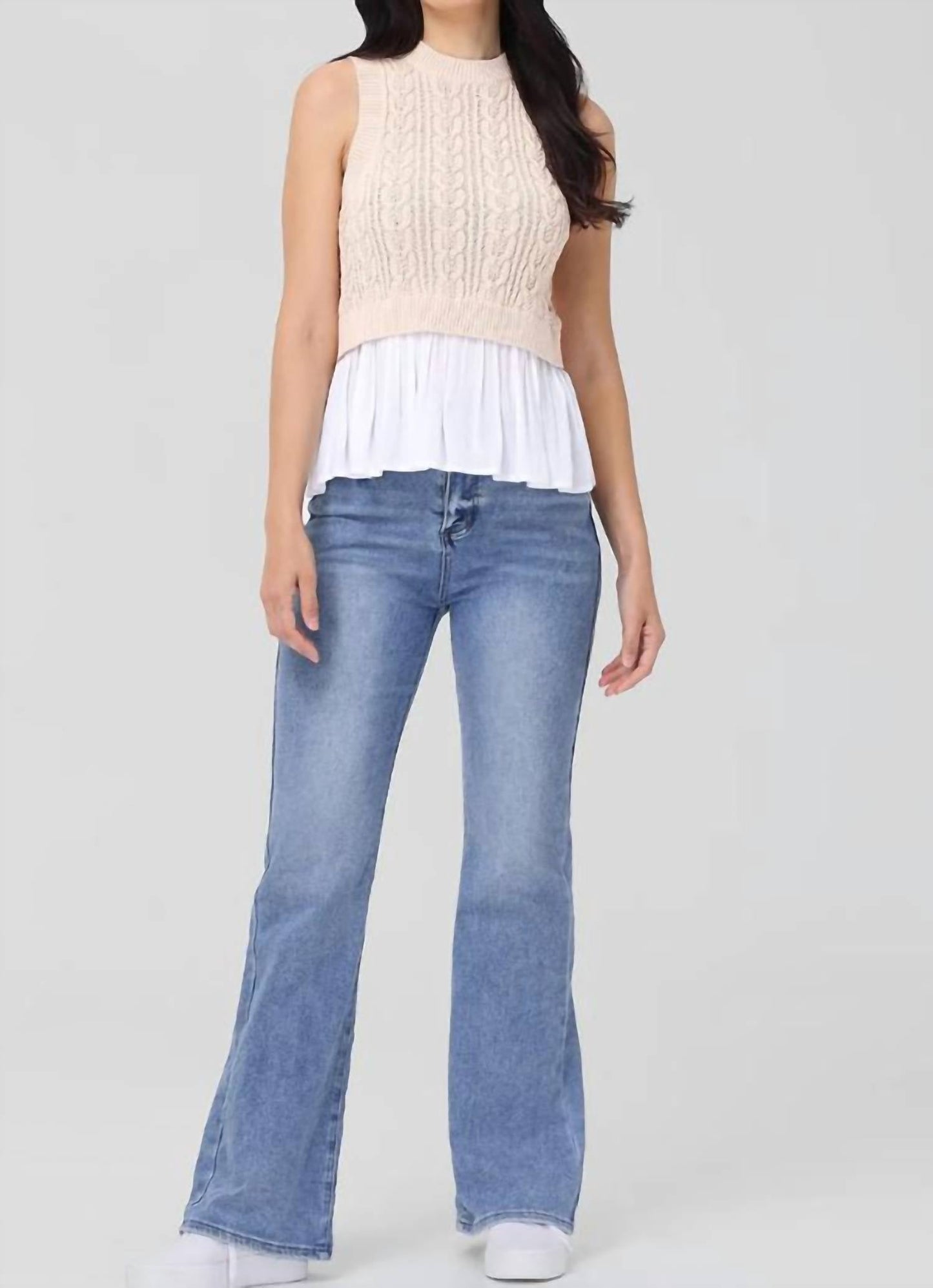 525 America - Mixed Media Cable Knit Tank Top