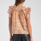Elan - Ruffle Sleeve Tie Front Blouse