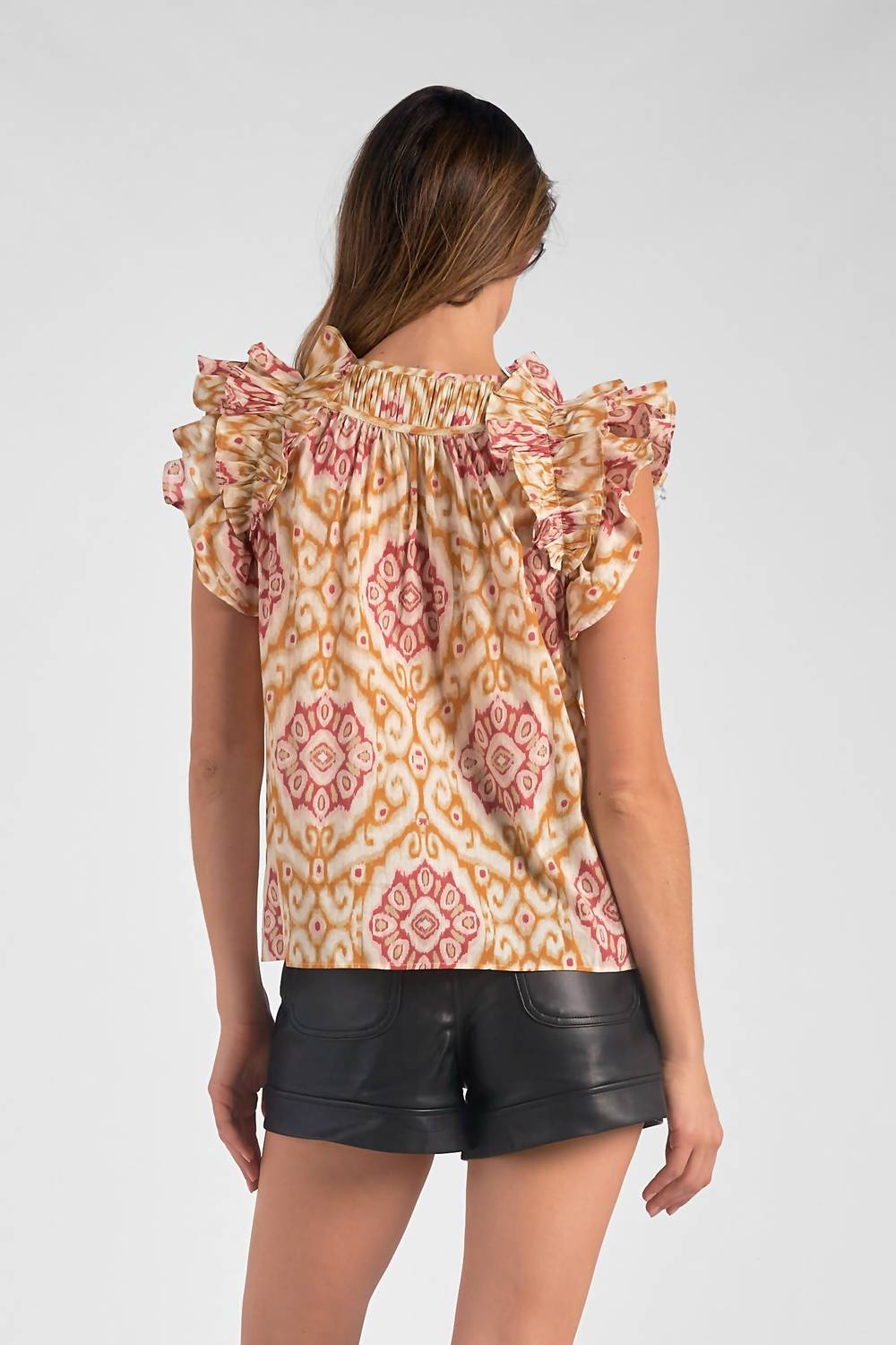 Elan - Ruffle Sleeve Tie Front Blouse