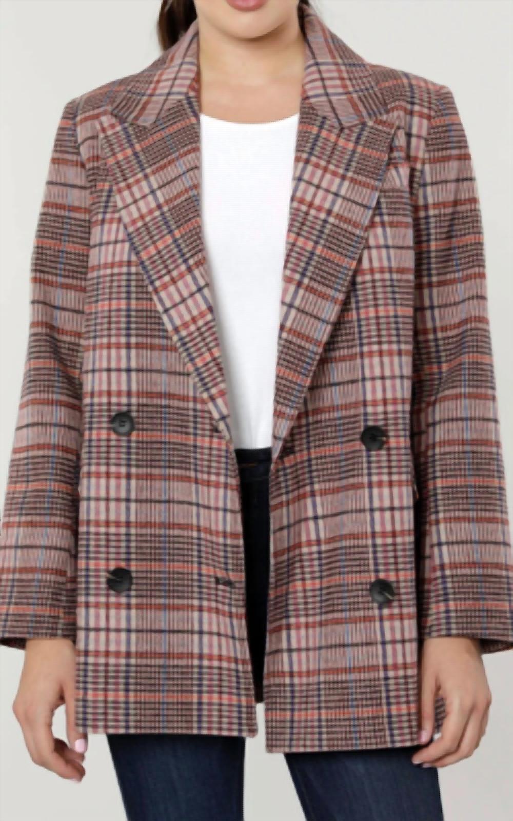 Dolce Cabo - Oversized Plaid Double Breasted Blazer