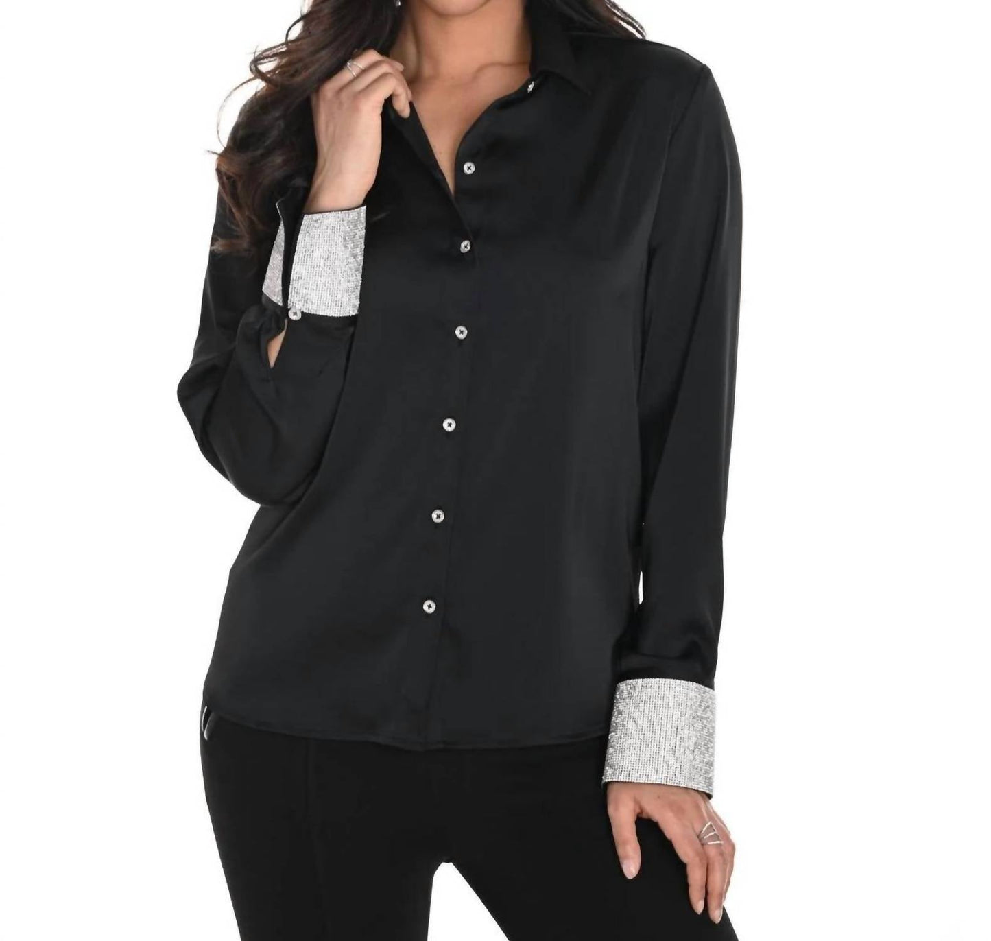 Frank Lyman - Woven Blouse with Rhinestones