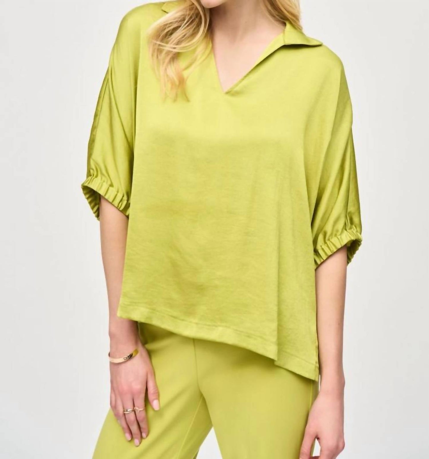 Joseph Ribkoff - Shirt Collar 3/4 Sleeve Satin Top