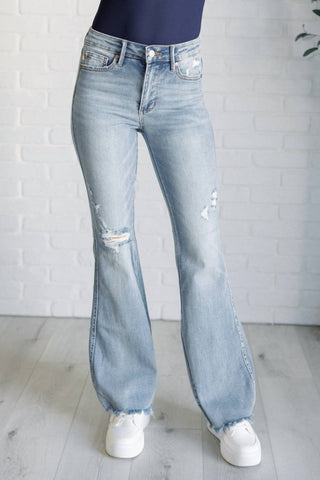Judy Blue - Mid Rise Control Top Distressed Flare Jeans