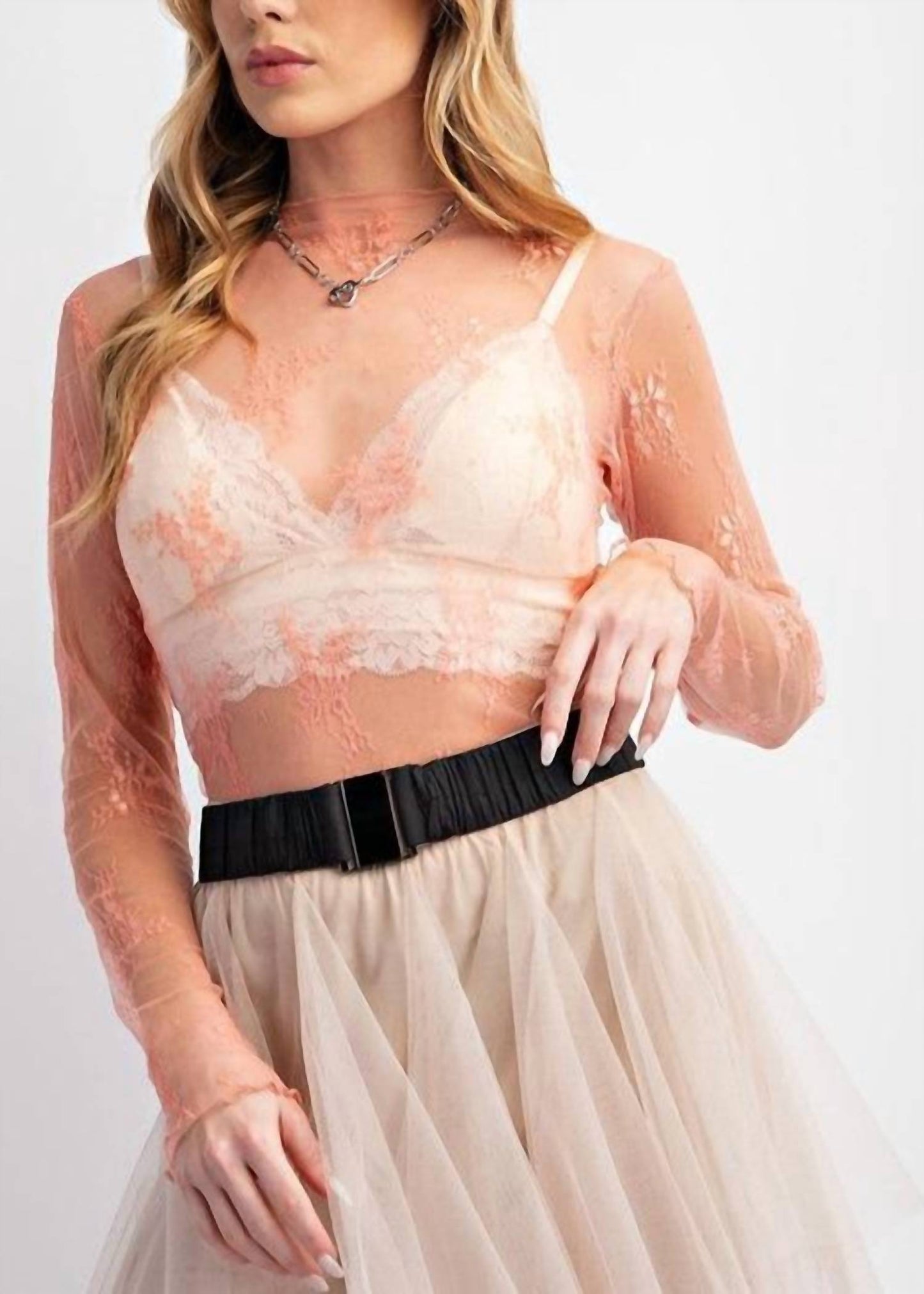 Easel - All Over Sheer Long Sleeve Top