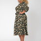 Leota Women's Iman Floral Balloon Sleeve Midi Dress Brown