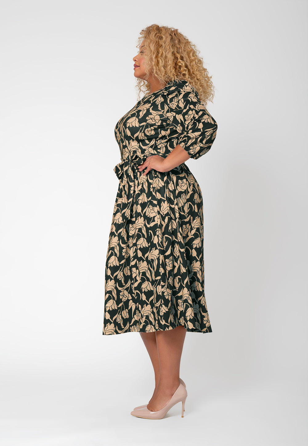 Leota Women's Iman Floral Balloon Sleeve Midi Dress Brown