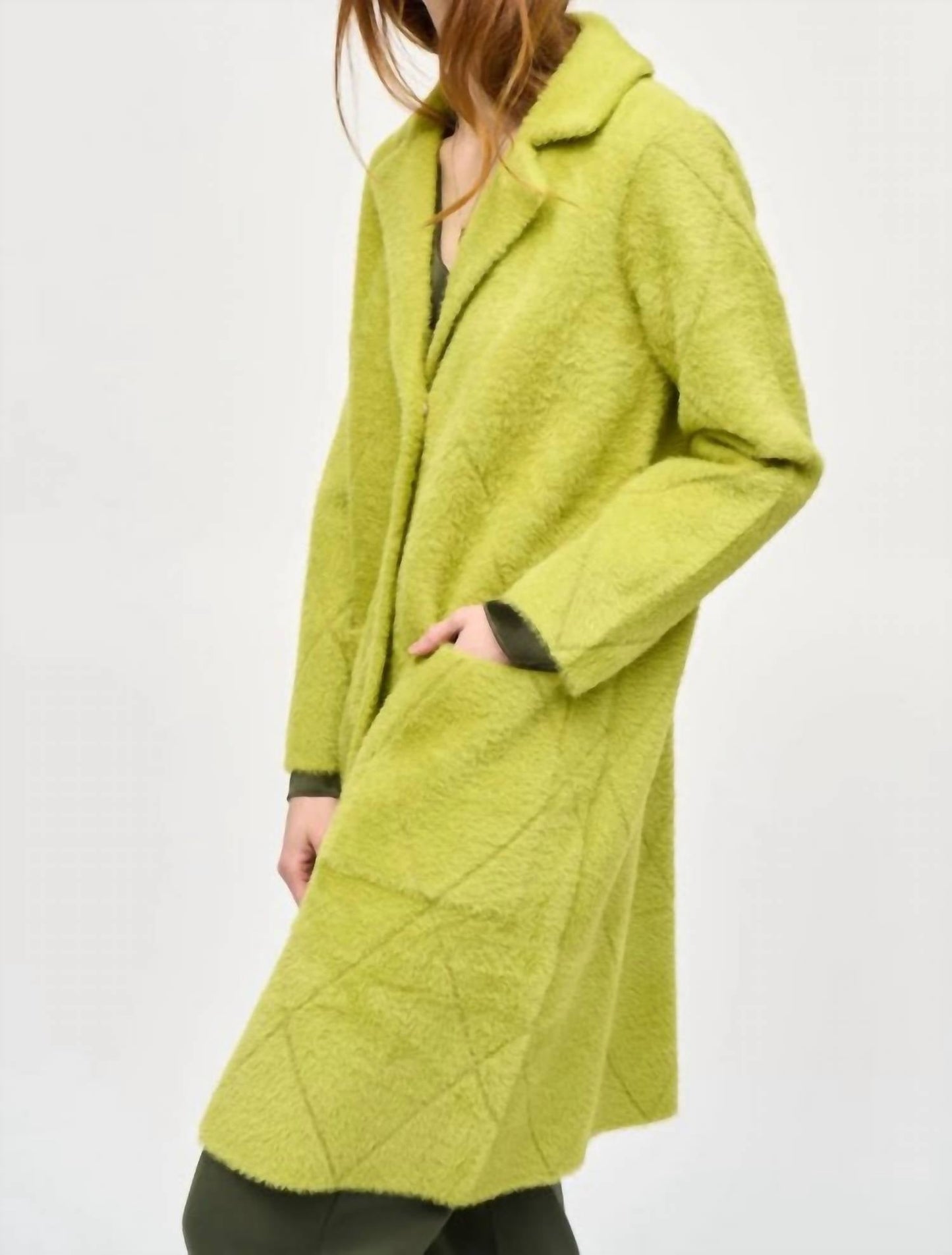 Joseph Ribkoff - Quilted Fuzzy Knit Long Sleeve Coat