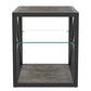 Modern End Table Nightstand with Tempered Glass & Wood Grain MDF