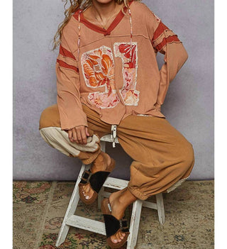 Pol - Long Sleeve V-neck Hooded Top