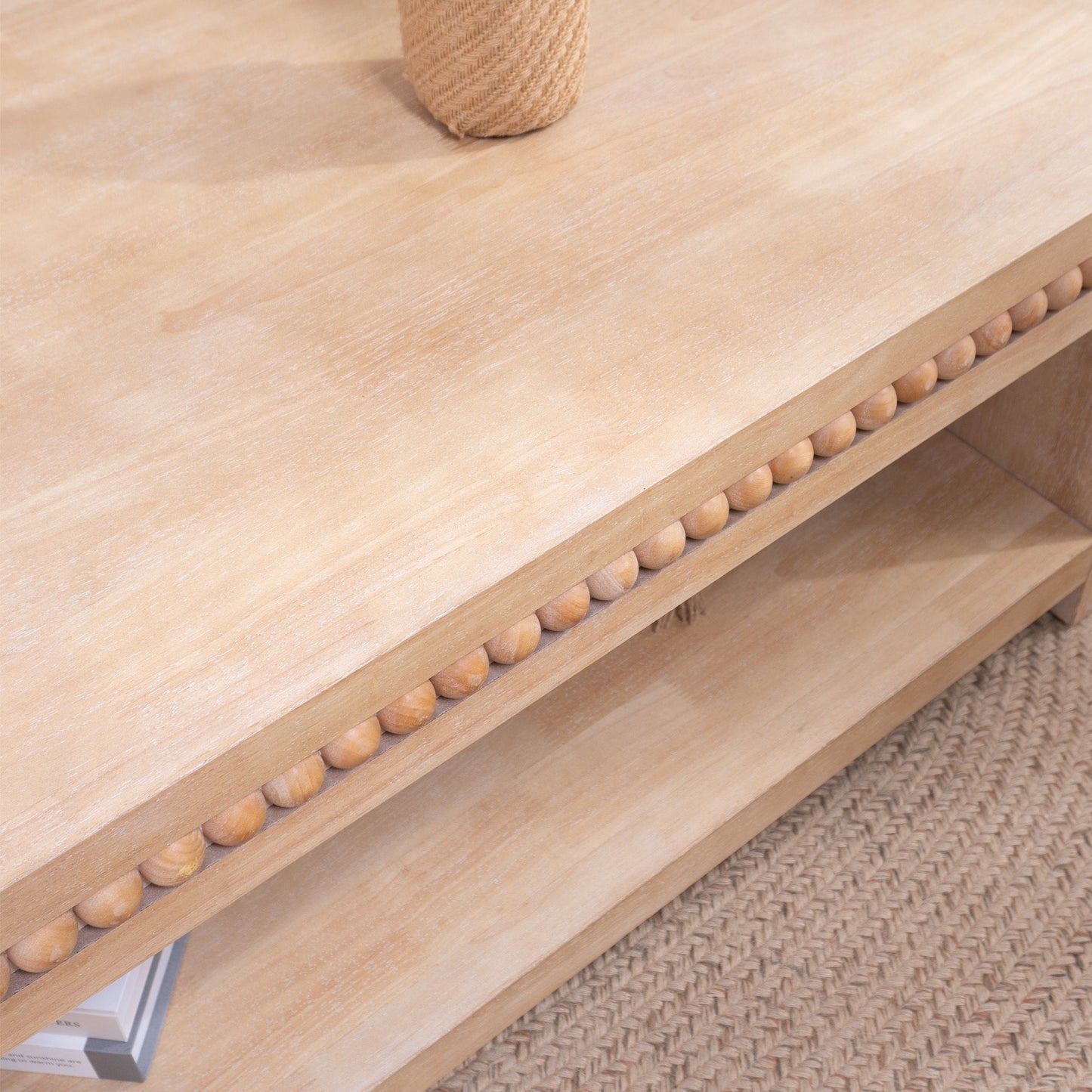 Modern Wood Coffee Table with Beaded Trim – 47" Rectangular