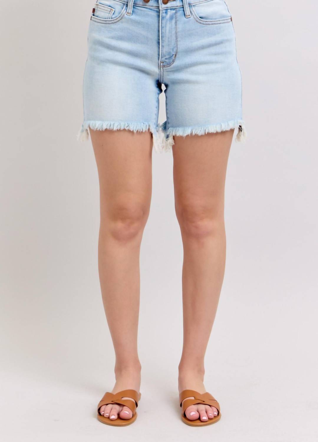 Judy Blue - Long Cut Off 2 Button Dad Shorts
