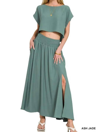 Trendsi - Zenana Heavy Woven Span Crop Tee & Skirt Set