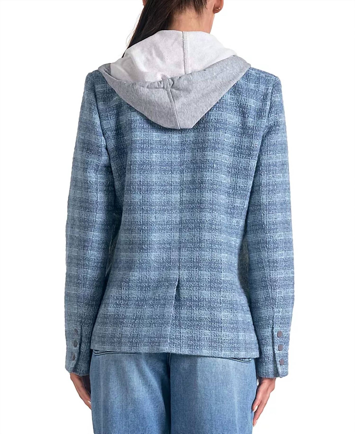 Elan - Plaid Long-Sleeve Layered Blazer Hoodie