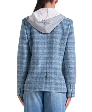Elan - Plaid Long-Sleeve Layered Blazer Hoodie