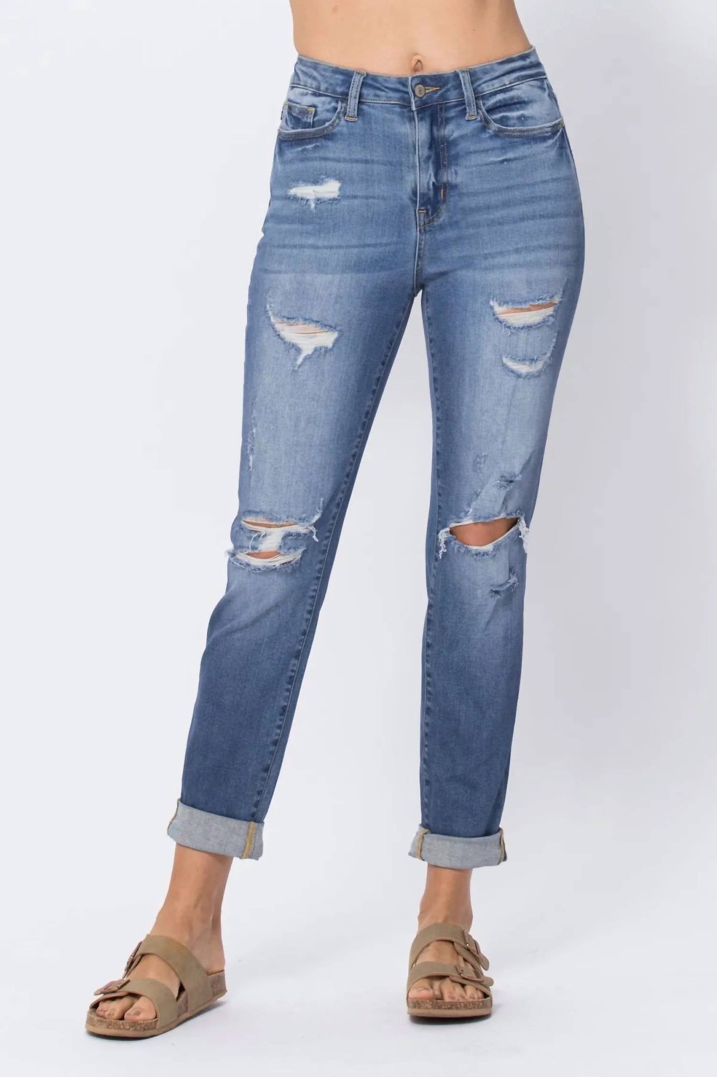 Judy Blue - High Waist Cuffed Destroyed Boyfriend Jean