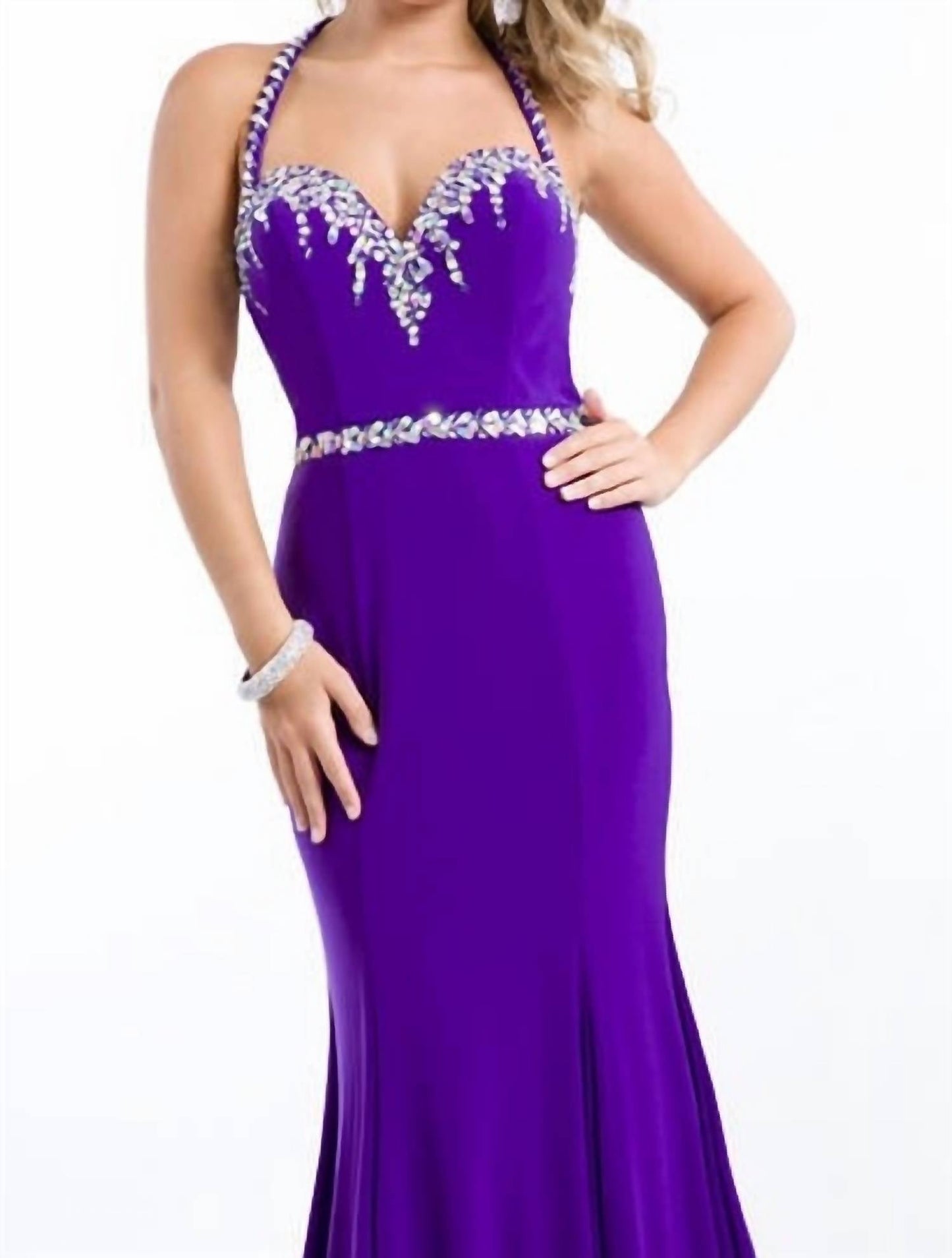 Rachel Allan - Embellished Jersey Gown With Fringe Detail