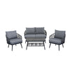 4 Piece Outdoor Patio Furniture Set, Metal Chairs With Woven Rope U Shaped Backrest