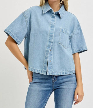 Risen - Cropped Denim Button Down Shirt