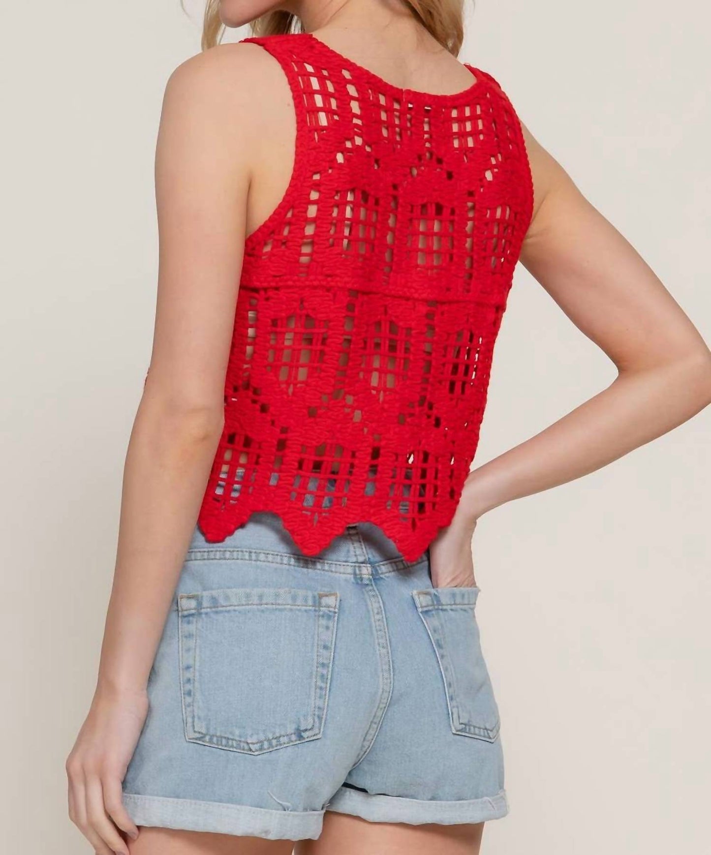 Active Basic - Women's Cotton Crochet Crop Tank Top