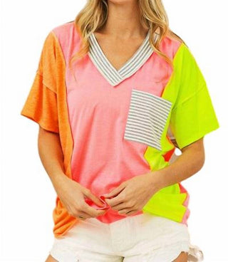 Bibi - Women's Color Block V-Neck Top