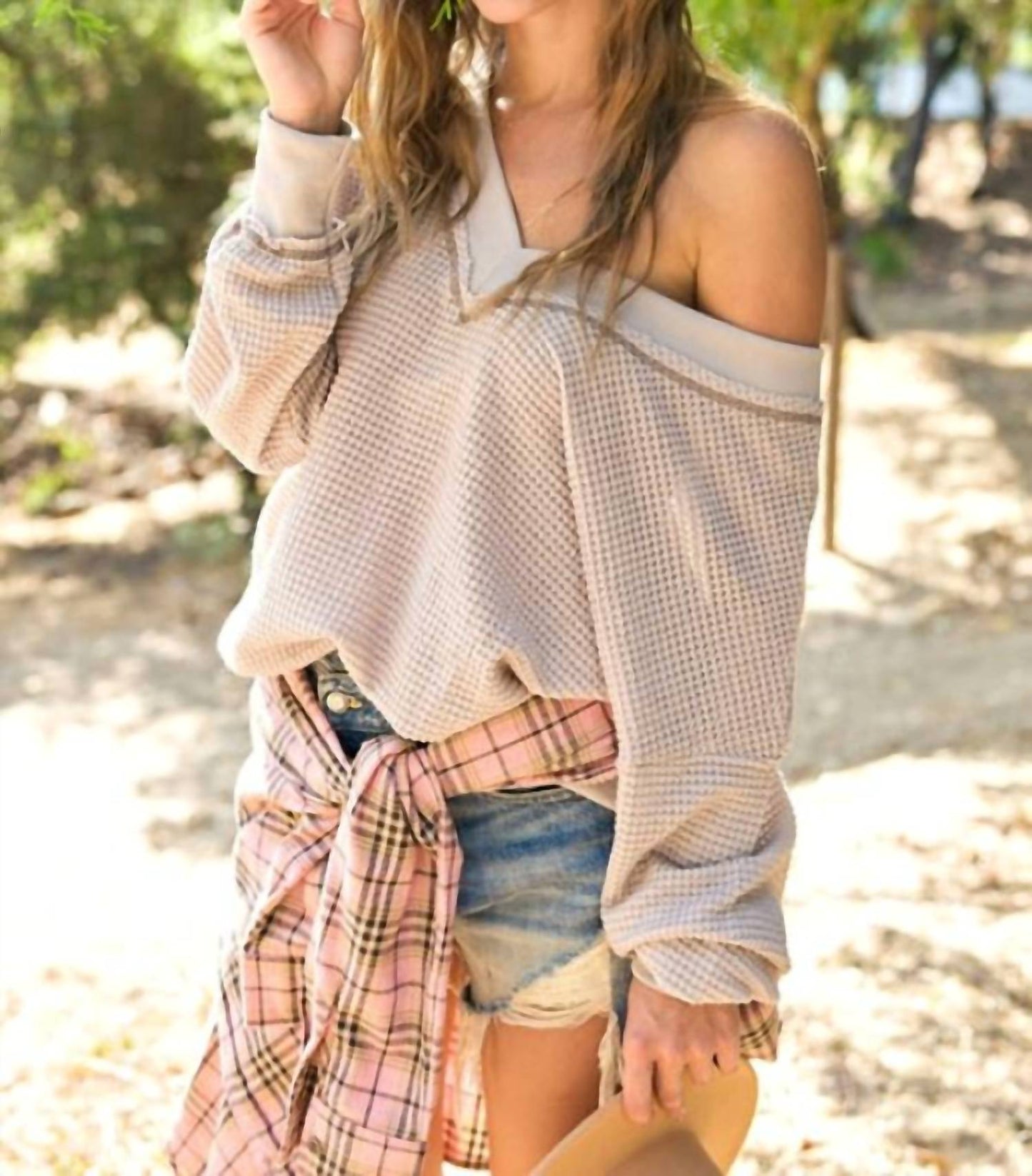 La Miel - Waffle V Neck Top