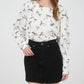 Blu Pepper - Bow Pattern Round Neck Long Sleeve Blouse