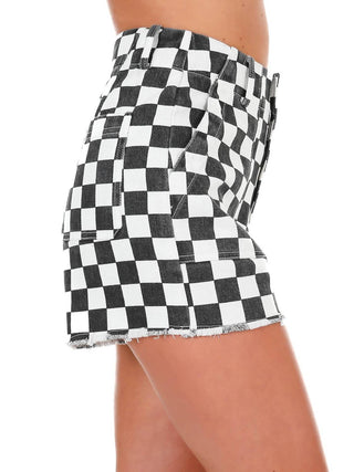 Papermoon - Got Your Number Checker Denim Shorts