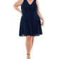 City Studio Women's Plus Lace Knee Length Fit & Flare Dress Blue Size 16W