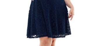 City Studio Women's Plus Lace Knee Length Fit & Flare Dress Blue Size 16W