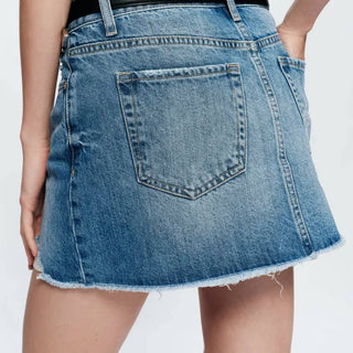 Bayeas - A-line Denim Mini Skirt With Frayed Hem