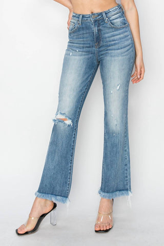 Risen - High Rise Crop Bootcut Fray Jeans
