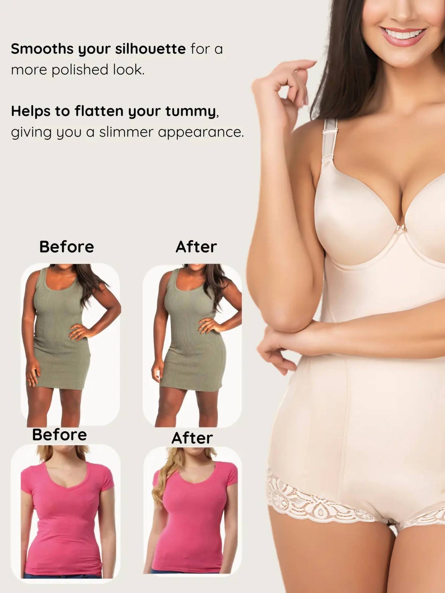 Siluets - Firm Compression Body Shaper With Contouring Bra And Hook & Eye Closure | Targeted Support
