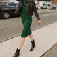 525 America - Emerald Ribbed Turtleneck Midi Dress