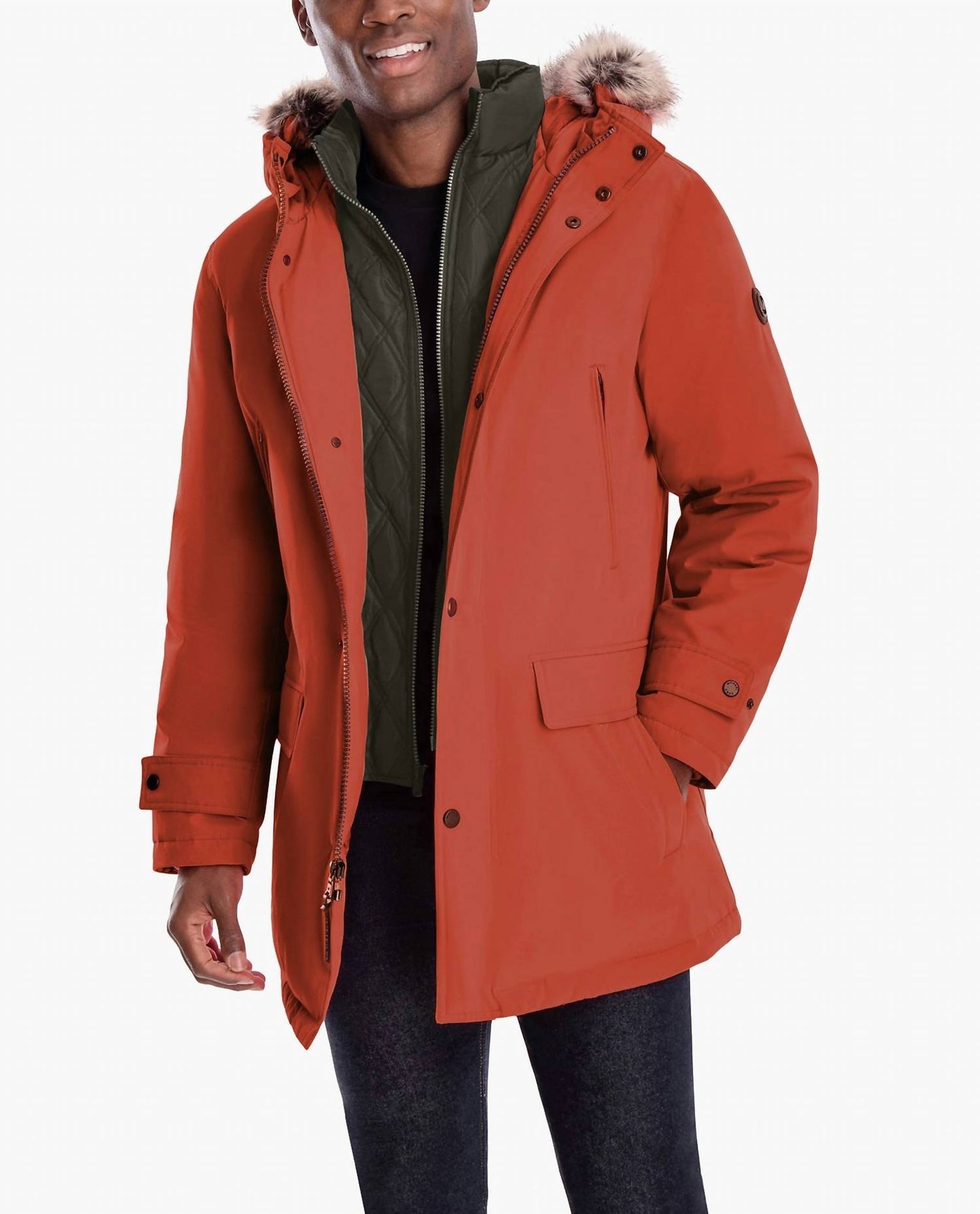 London Fog - London Fog Artic Parka With Removable Faux Fur Trim On Hood