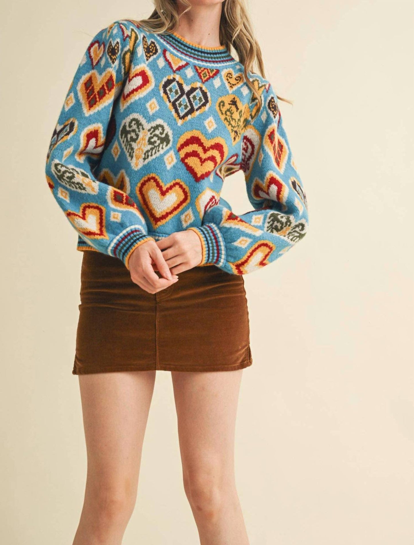 &Merci - Heart Pattern Pullover Sweater