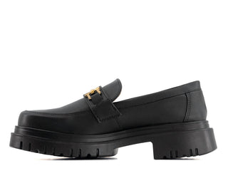 Andrea - Women's Black Penny Loafers With Golden Ornament