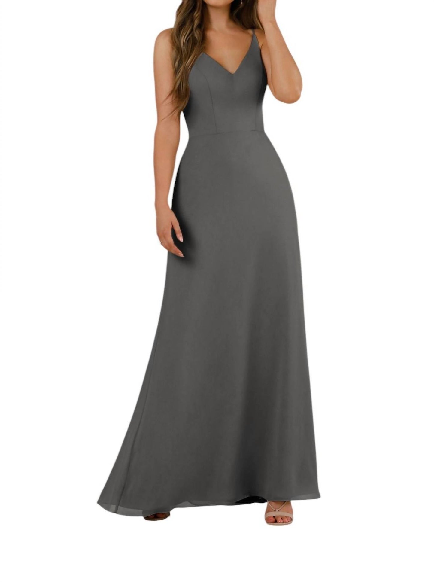 Sorella Vita - Simple V-Neckline Bridesmaid Dress with Floor-Length Skirt