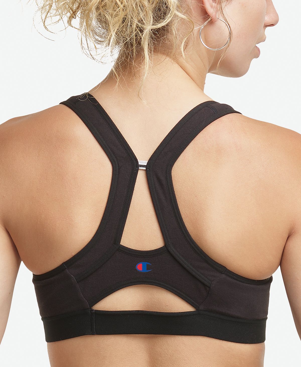 Champion Women's Medium Impact Scoop Neck Racerback Sports Bra Black Size Large