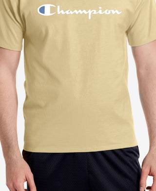 Champion Men's Script Logo T-Shirt Yellow Size Small