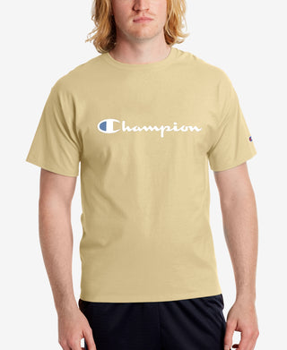Champion Men's Script Logo T-Shirt Yellow Size Small