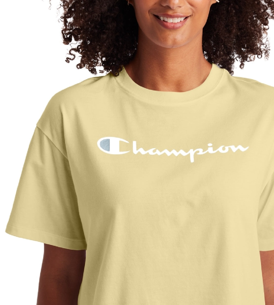 Champion Women's Logo Cropped T-Shirt Yellow Size Small