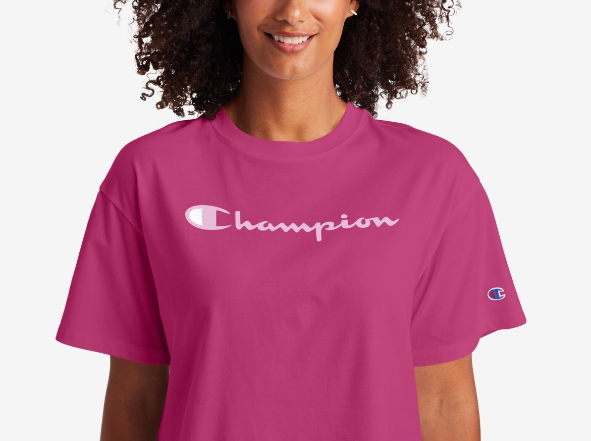 Champion Women's Cropped Logo Pullover Top Pink Size X-Small