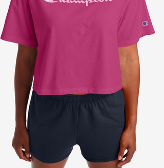 Champion Women's Cropped Logo Pullover Top Pink Size X-Small