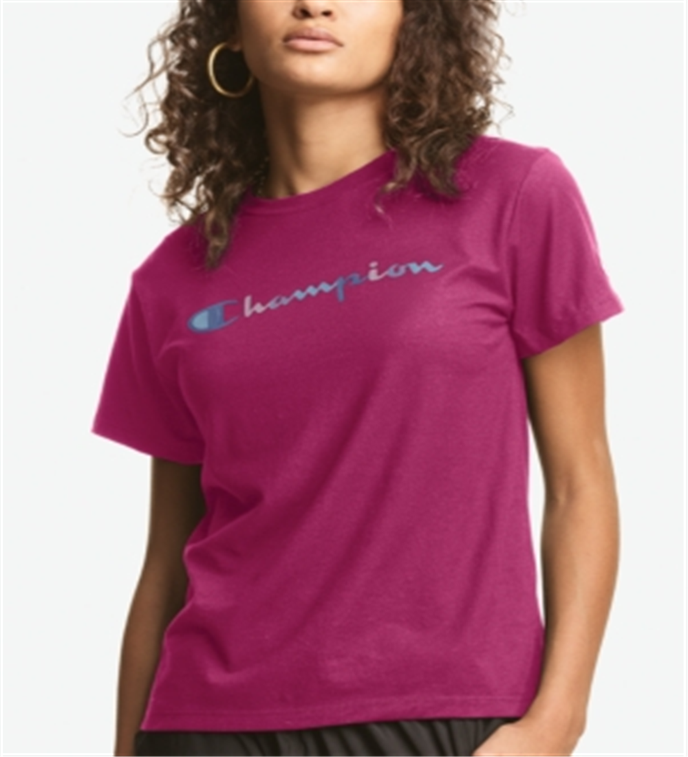 Champion Women's Ribbed Logo Graphic Short Sleeve Crew Neck T-Shirt Pink Size XS