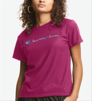 Champion Women's Ribbed Logo Graphic Short Sleeve Crew Neck T-Shirt Pink Size XS