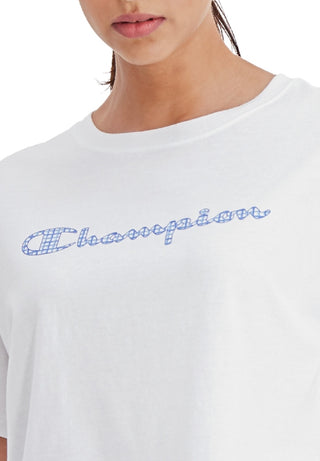 Champion Women's Cropped Graphic Print T-Shirt White Size Large