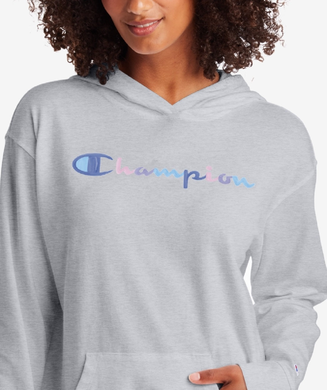 Champion Women's Logo Comfy Hoodie Gray Size X-Small