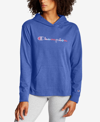 Champion Women's Color Logo Middleweight Hoodie Blue Size X-Small