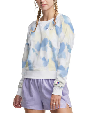 Champion Women's Campus French Terry Tie Dyed Crew Top White Size 2X